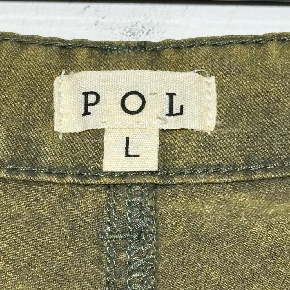 POL Olive Green Acid Wash‎ High Rise Wide Leg Cotton Pleated Pants Size L YKP98